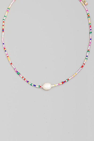 Dainty Bead Pearl Charm Necklace