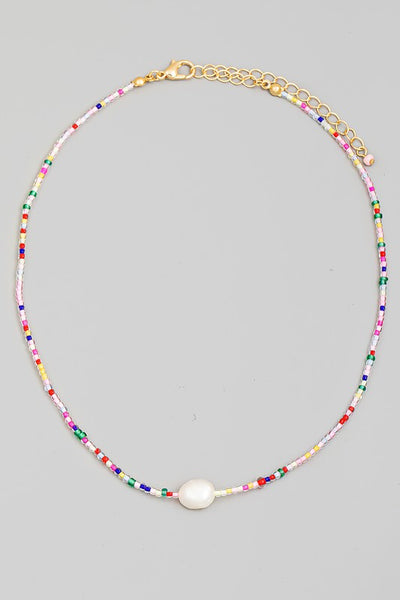 Dainty Bead Pearl Charm Necklace