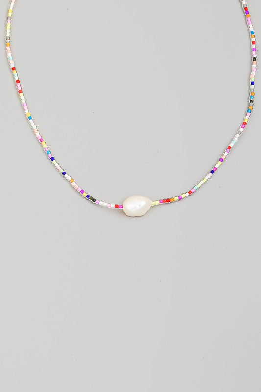 Dainty Bead Pearl Charm Necklace