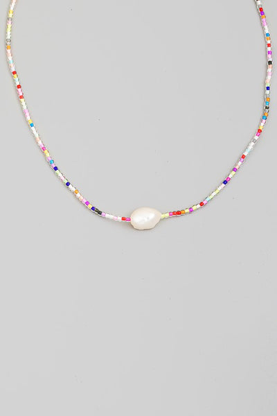 Dainty Bead Pearl Charm Necklace