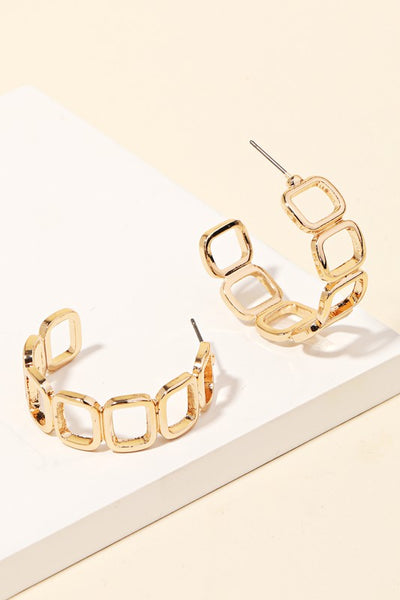 Square Cutout Chain Link Hoop Earrings