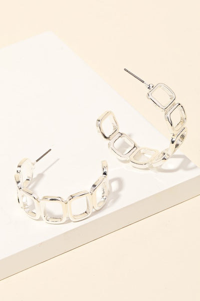 Square Cutout Chain Link Hoop Earrings