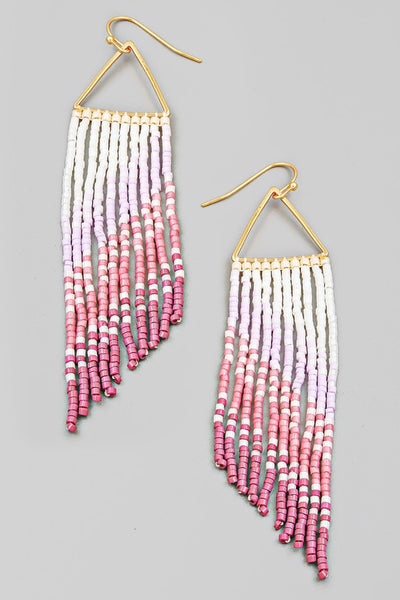 Triangle Cutout Seed Beaded Fringe Drop Earrings