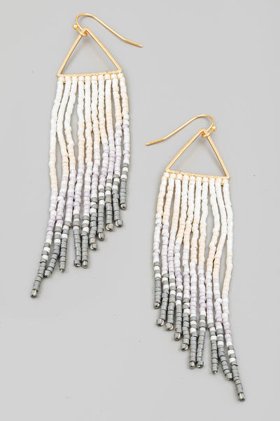 Triangle Cutout Seed Beaded Fringe Drop Earrings
