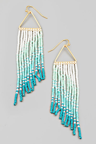 Triangle Cutout Seed Beaded Fringe Drop Earrings