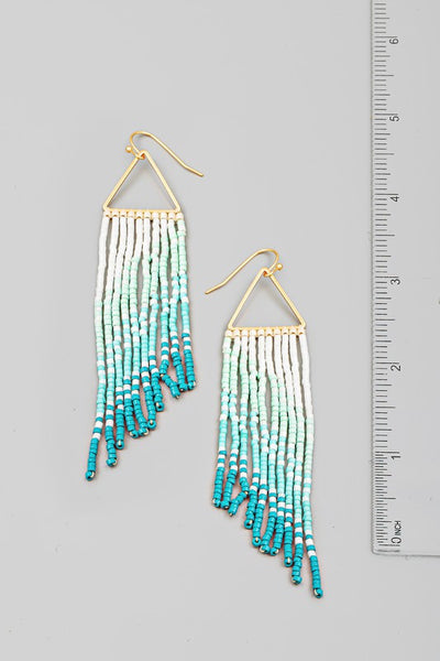 Triangle Cutout Seed Beaded Fringe Drop Earrings