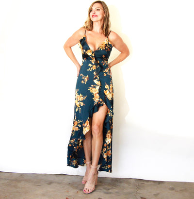 Floral Asymmetrical Ruffle Maxi Dress