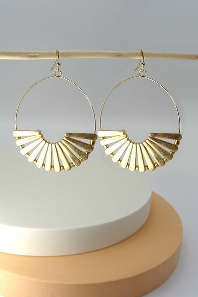 WORN GOLD OR SILVER FAN WIRE HOOP EARRING
