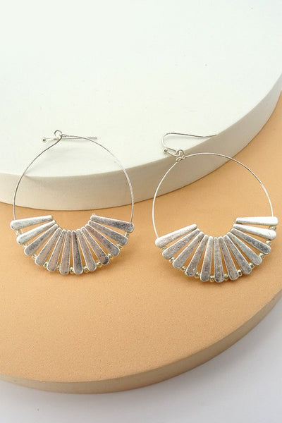 WORN GOLD OR SILVER FAN WIRE HOOP EARRING