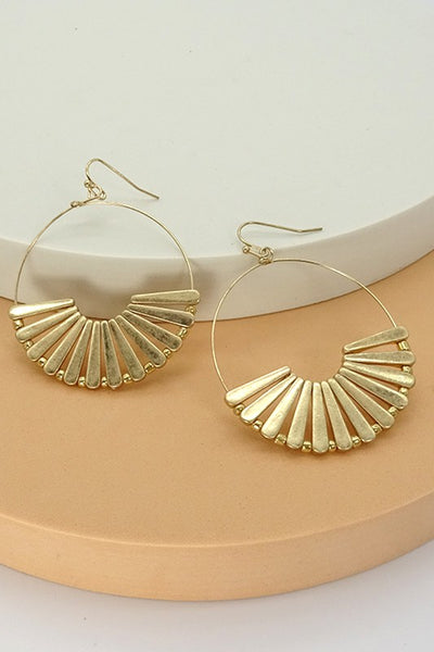 WORN GOLD OR SILVER FAN WIRE HOOP EARRING