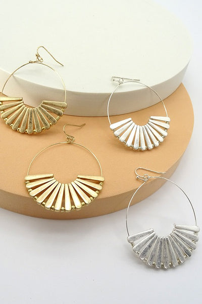 WORN GOLD OR SILVER FAN WIRE HOOP EARRING
