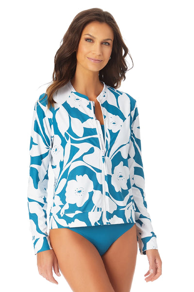 Long Sleeve Zip Front Rash Guard Top