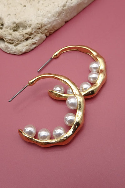 5 PEARL ON A MOON HOOP EARRINGS