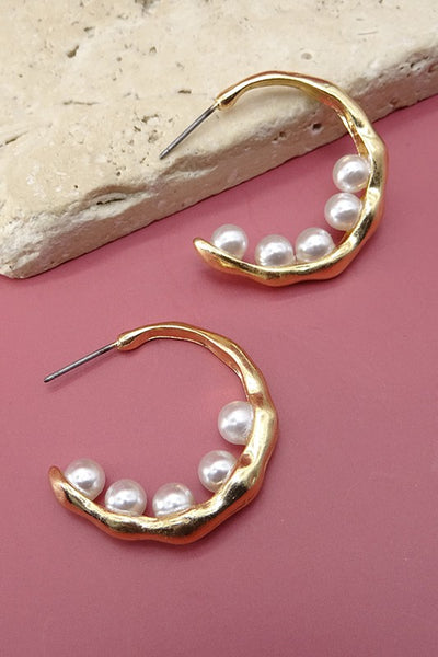 5 PEARL ON A MOON HOOP EARRINGS