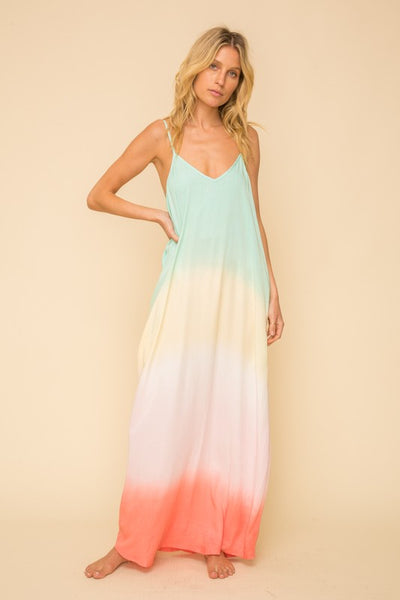 COLOR BLOCK V-NECK CAMI MAXI DRESS