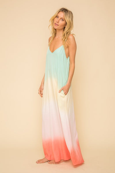 COLOR BLOCK V-NECK CAMI MAXI DRESS