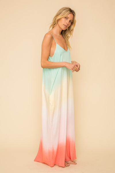 COLOR BLOCK V-NECK CAMI MAXI DRESS