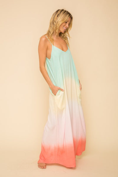 COLOR BLOCK V-NECK CAMI MAXI DRESS