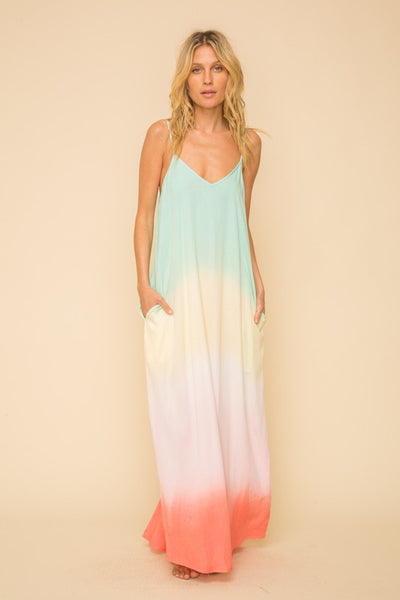 COLOR BLOCK V-NECK CAMI MAXI DRESS