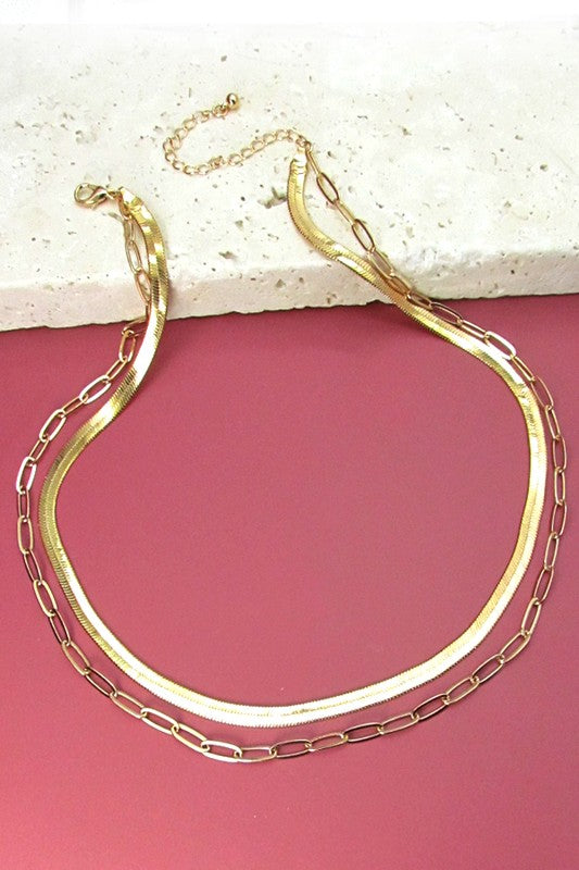 DOUBLE SNAKE & LINK CHAIN NECKLACE