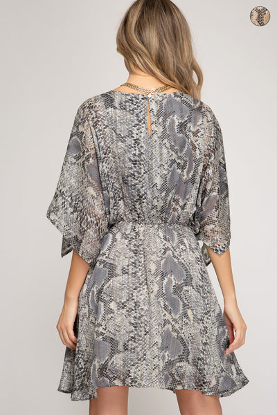 Kimono Sleeve Snake Print Dress