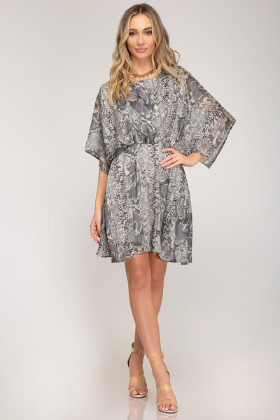Kimono Sleeve Snake Print Dress