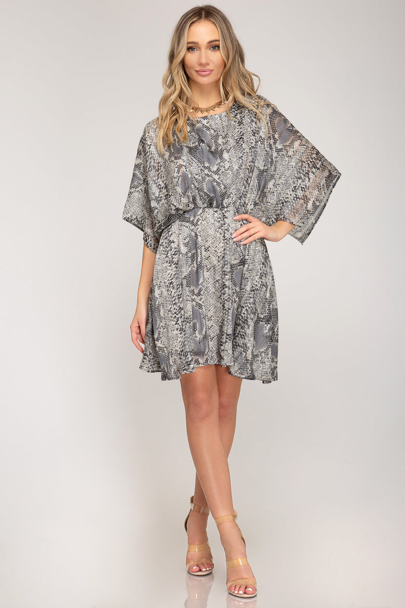 Kimono Sleeve Snake Print Dress
