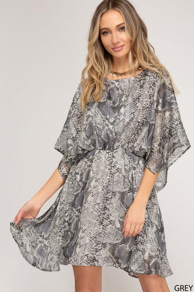 Kimono Sleeve Snake Print Dress