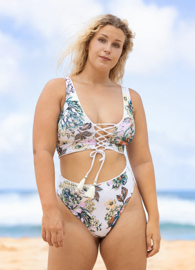 Cloud White Paradise Long Line Triangle Bikini Top