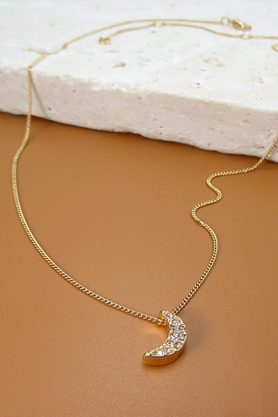 RHINESTONE MOON PENDANT NECKLACE