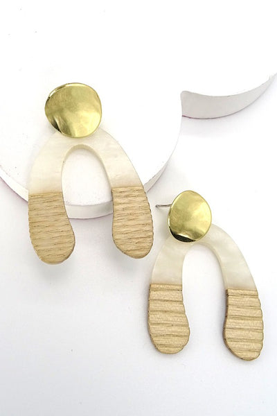 WISH BONE WOOD RESIN GOLD POST EARRINGS
