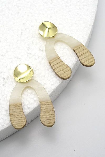 WISH BONE WOOD RESIN GOLD POST EARRINGS