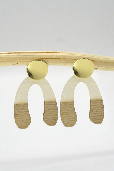 WISH BONE WOOD RESIN GOLD POST EARRINGS
