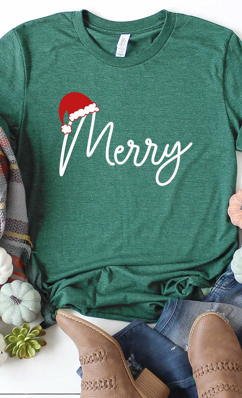 Merry santa hat graphic tee