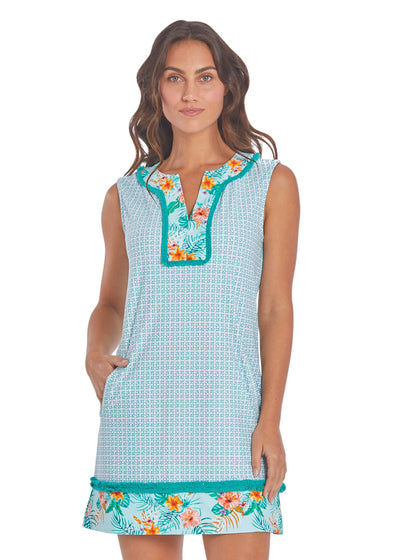CAYMAN SLEEVELESS FRINGE TUNIC DRESS