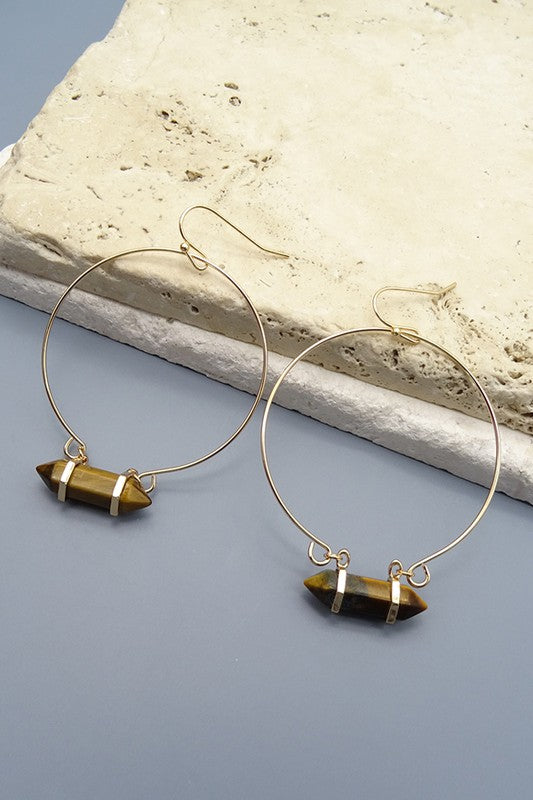 NATURAL STONE BAR DROP HOOP EARRING