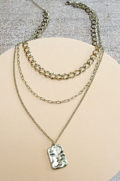 TEXTURE PENDANT LINK CHAIN LAYER NECKLACE
