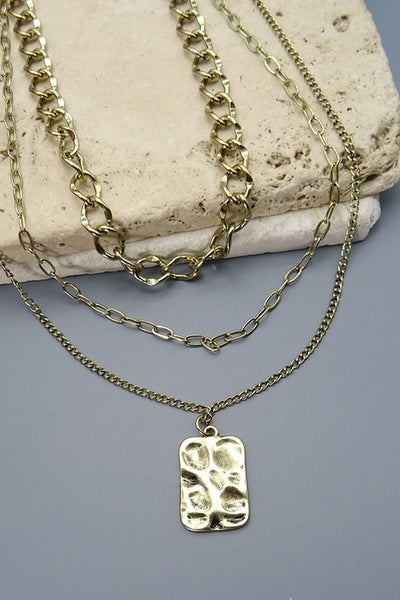 TEXTURE PENDANT LINK CHAIN LAYER NECKLACE