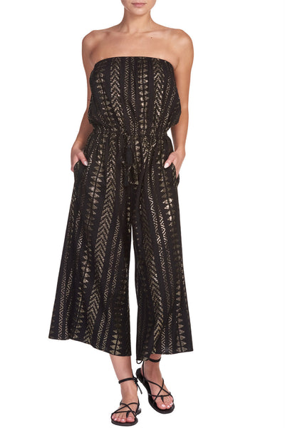 Strapless Coulotte Jumpsuit with Gold Detail