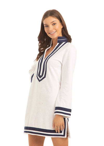 WHITE/NAVY TRIM TERRY TUNIC