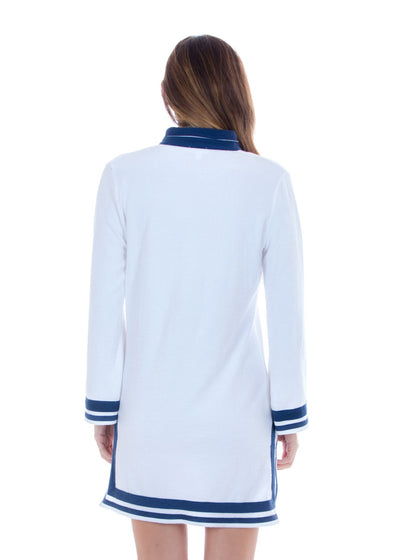 WHITE/NAVY TRIM TERRY TUNIC