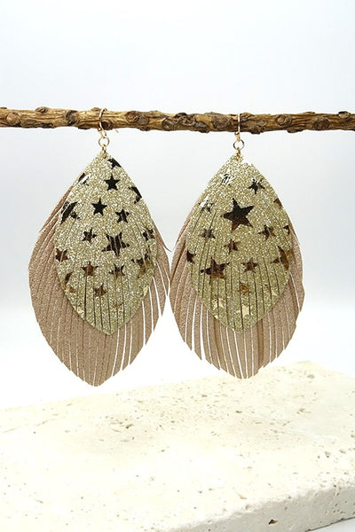 DOUBLE FAUX LEATHER FEATHER EARRINGS