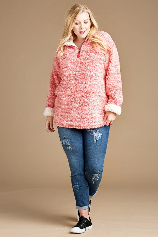 Plus Size Two-Tone Faux Fur Pullover Sweater