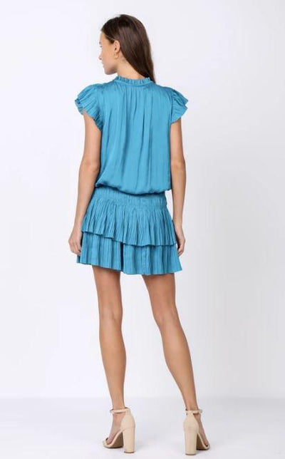 Pleated Mini Dress with Flutter Sleeves