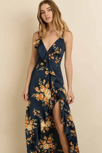 Floral Asymmetrical Ruffle Maxi Dress
