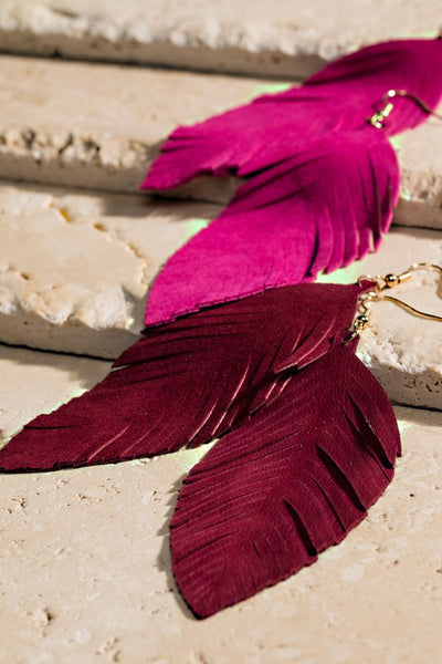 Genuine Leather Leaf Earrings