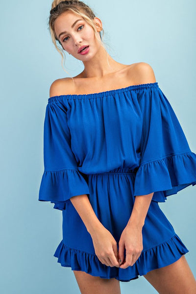 OFF THE SHOULDER RUFFLE ROMPER