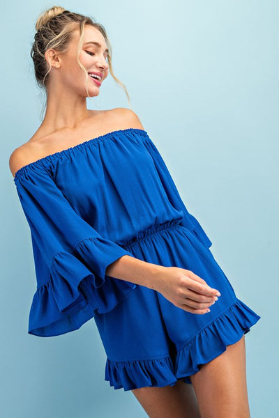 OFF THE SHOULDER RUFFLE ROMPER