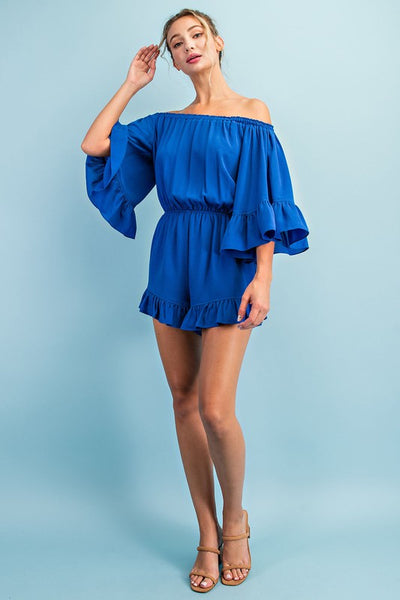 OFF THE SHOULDER RUFFLE ROMPER