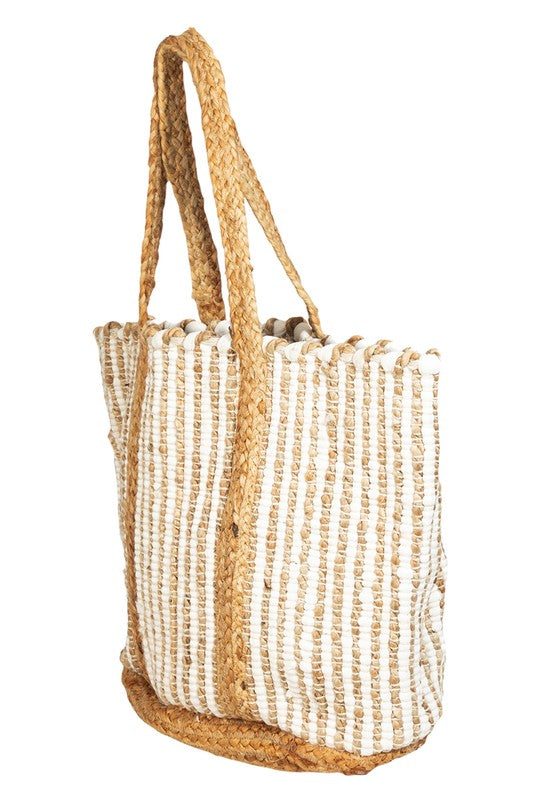 Two Tone Braided Jute Tote Bag
